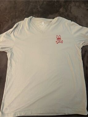 Psycho Bunny V-Neck T-Shirt with Pink/Red Bunny Logo